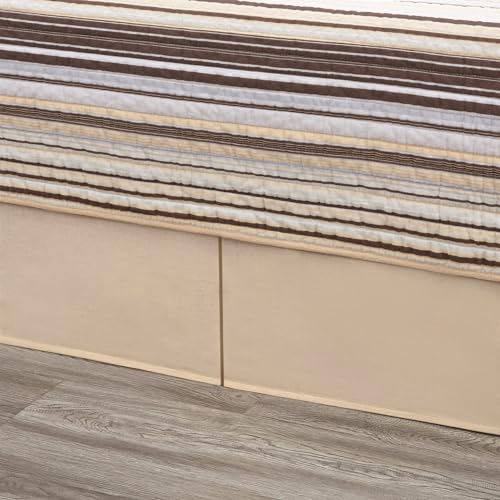 Image of Chezmoi Collection Avery Striped Cotton Quilt Set Daybed Size, 5-Piece Soft Pre-Washed 100% Cotton Quilt, Multi-Color Brown