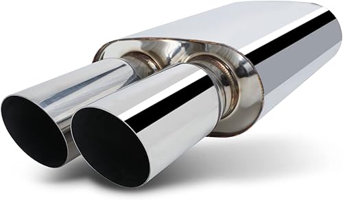 M-AUTO Silenciador de una sola cámara, entrada interior de 2.5 pulgadas y salida de 3 pulgadas, universal, 20 pulgadas, longitud total, silenciador