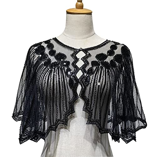 Lady's 1920s Shawl, Bridal Shawl Cover Up Evening Cape Sequin Deco Flapper Gatsby Themed And Wedding Party Shawl3