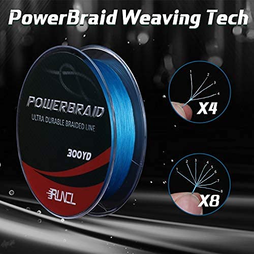 Image of RUNCL PowerBraid Fishing Line 4 /8 /9 Strands, Braided Fishing Line 300 /500 /1000Yds - Seamless Weaving Tech, Enhanced Coating Tech, Zero Stretch, High Sensitivity, Smaller Diameter - Braid Line 15-115LB