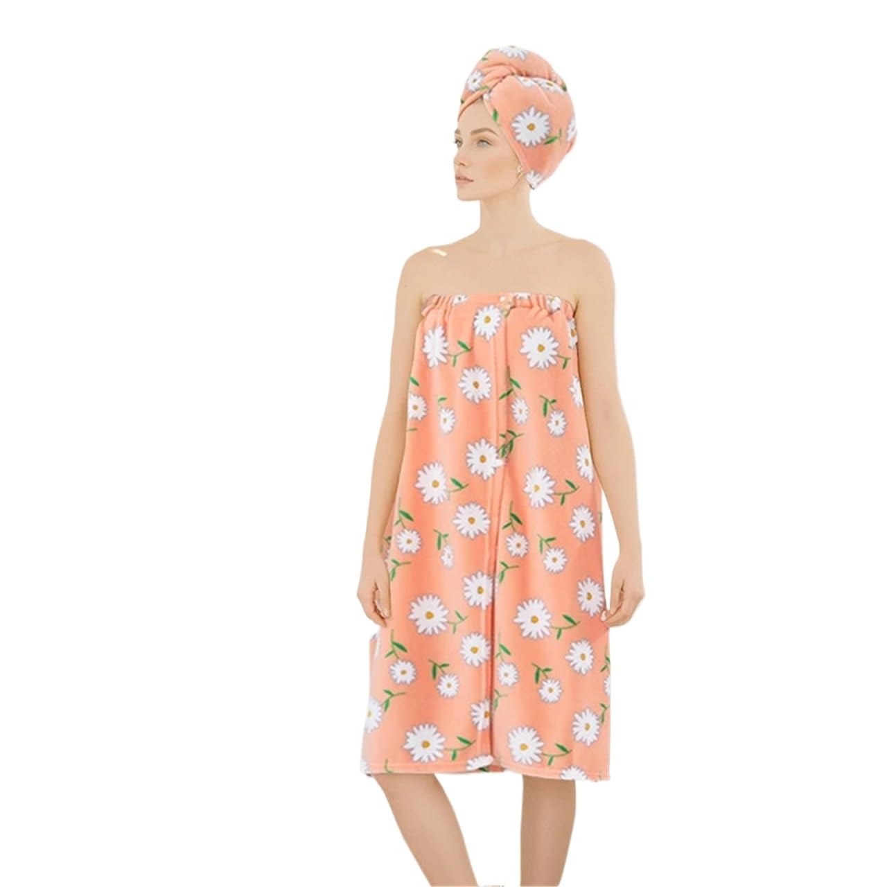 Handtuchkleid 2-teiliges Set, Haarwickel, Baderock, Gänseblümchen-Stil, tragbares Handtuch, weich, saugfähig, schnell trocknend