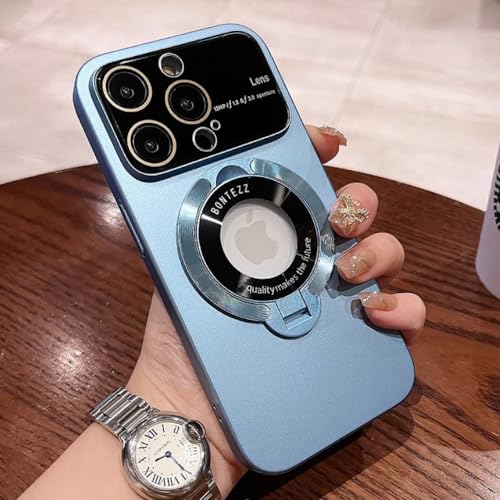 Étui iPhone 13 bleu pic avec support de trou pour vos appels vidéo et films en voyage