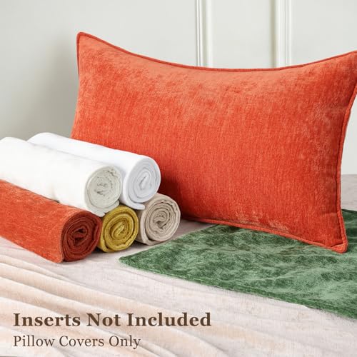 decorUhome Fall Couch Throw Pillow Covers 24x24 Set of 2, Decorative Soft Euro Neutral Chenille Pillow Covers with Elegant Design for Sofa Bed Living Room Home Decor, Rust