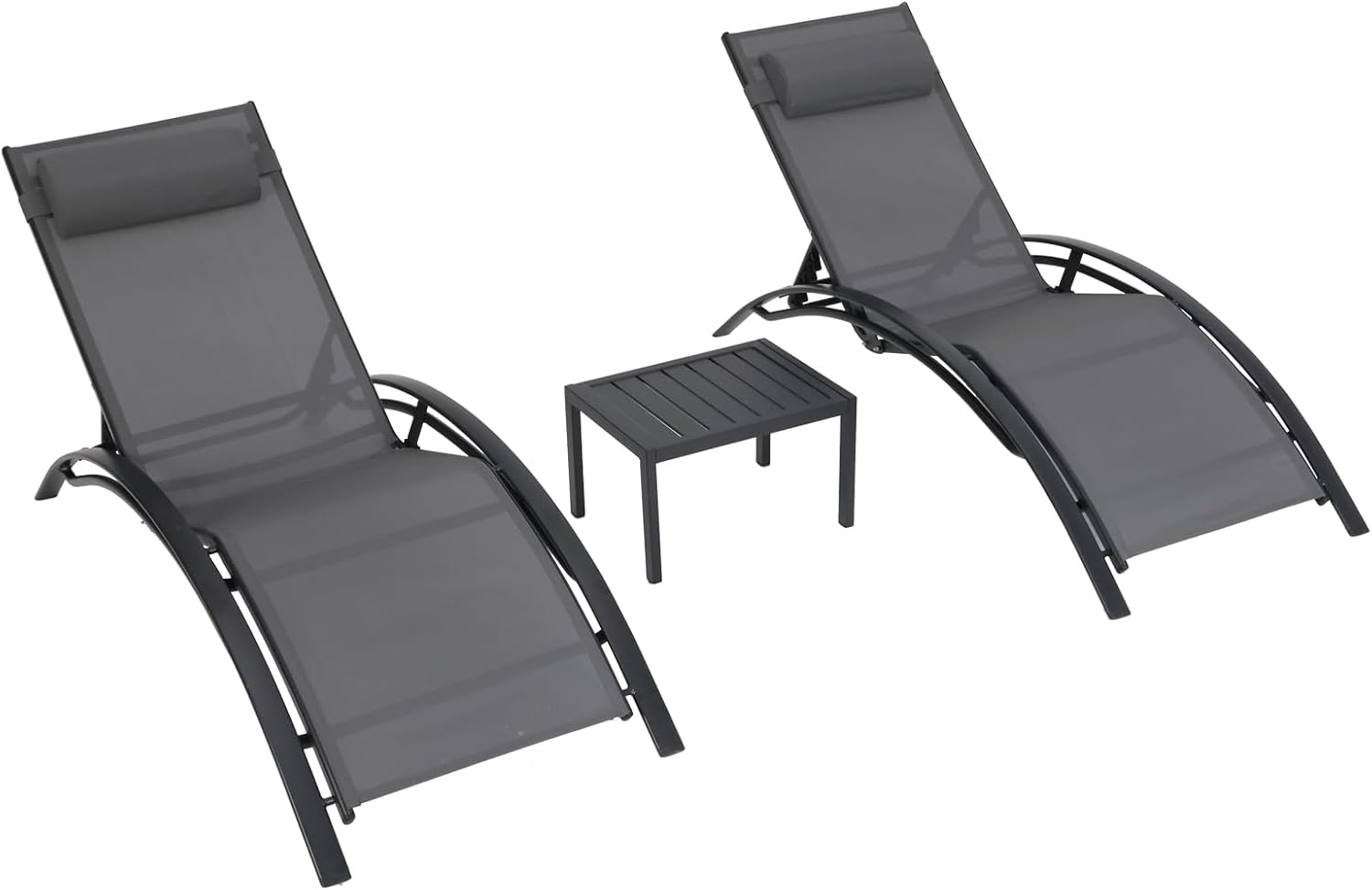 Outdoor Chaise Lounge Set, Two Chairs+One Table, Grey-a