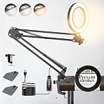 Magnifying Glass with Light,10X Desk Clamp LED Magnifier Lamp,3 Color&10 Dimmable Modes,USB Rechargeable, Adjustable Arm, Real Glass Lens for Reading Close Work Hobbies Crafts Painting Sewing Diamond