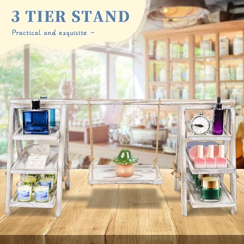 Image of Flenpptly Wooden Cupcake Stand, 3 Tier Cupcake Display Stand for Dessert Display, Dessert Stands with Serving Tray and Foldable Stand for Party, Birthday, Wedding, Events, Baby Shower (White)