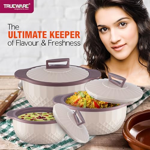 Image of Trueware Eternity Inner Steel Insulated 1000, 1500 & 2500 ML Thermoware Casserole | BPA Free | Odour Proof | Food Grade | Easy to Carry | Serving | Curd Maker | Hot Pot (Brown)