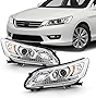 AKKON - Fits 2013 2014 2015 Honda Accord 4Door Sedan [Halogen Type] Chrome Clear Headlights Pair Left Driver+Right Passenger