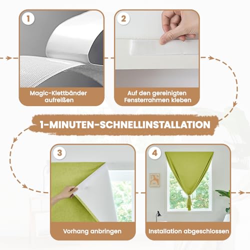 Jilron Selbstklebender Verdunklungsvorhänge, 100% Lichtundurchlässig,Ohne Bohren, Einfache Installation, Thermovorhang… – Ansicht 2
