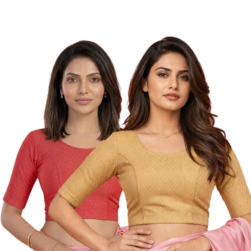 Women Stretchable Readymade Blouse Combo Pack of 2-picture-39