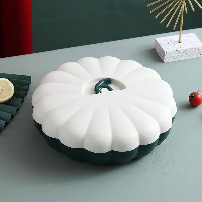 Separable Colored Pumpkin Shaped Fruit Bowl Snacks Bowl, Candy and Nut Serving Container Appetizer Tray with Lid, 5 Compartment Inner Boxes Food Storage Organizer (White)