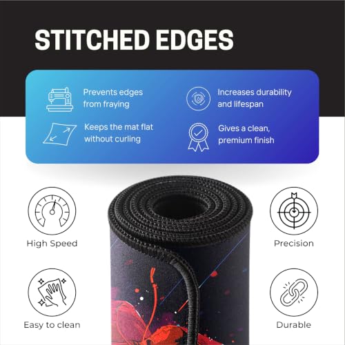 Image of Gaming Mouse Pad, Large Desk Mat 58.5 x 28 cm, Extended Washable Mousepad, Desk Pad, 2mm Thick Non-Slip Rubber Base, Stitched Edges, Smooth Surface (Multicolour) - Red Hoodie Spider Design