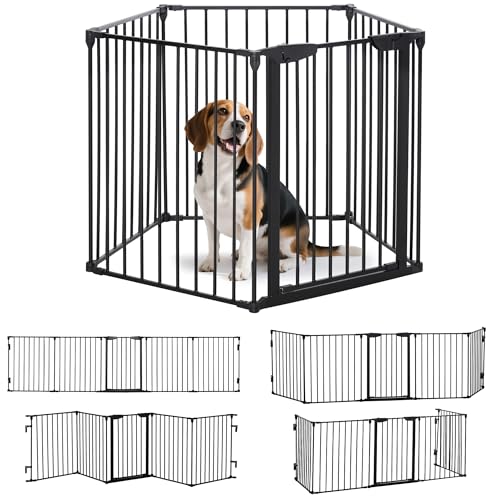 PawHut Recinto Cancelletto per Cani Regolabile e Pieghevole con Chiusura Automatica e Sistema di Blocco, Cancello per Cani in Metallo e Plastica, 300x74.5 cm, Nero