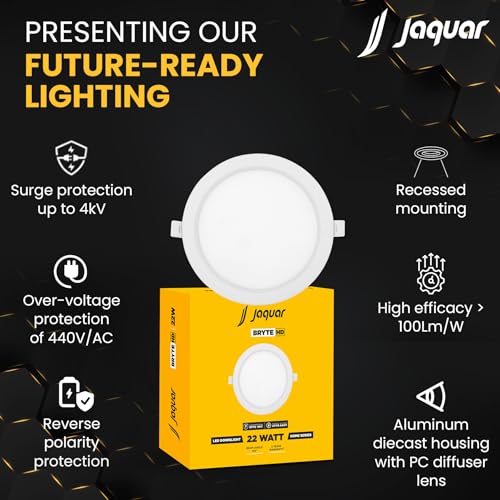 Image of Jaquar 22W Bryte Slim Downlight Natural White with Aluminum Housing-Built-in Driver | High Lumens | Slim Design | 2-Year Warranty | Easy and Quick Installation | Pack of 1
