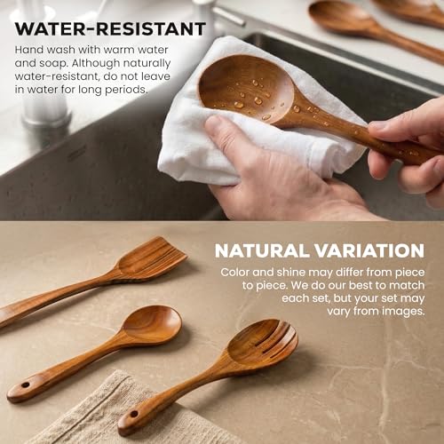 Image of Zulay Kitchen 15-Piece Teak Wooden Utensils for Cooking - Natural Teak Utensil Set with Premium Gift Box - Non-Stick Wooden Spoons for Cooking - Kitchen Gift Set - Comfortable Grip Wooden Utensil Set