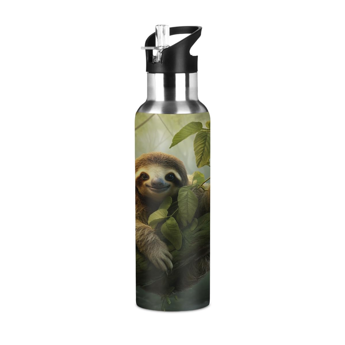 Bouteille isotherme inox anti fuite gourde paille enfant 600ml paresseux forêt