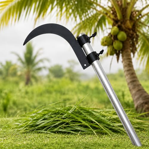 Image of Heavy Duty Agricultural Hand Tool for Harvesting, Farming & Gardening | Tempered Steel Coconut Plucker & Grass Sickle Cutter Head | Tree Branch Cutting, Crop Harvesting & Garden Maintenance