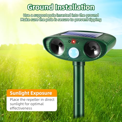 2 Pack Solar Animal Repellent Ultrasonic Outdoor Squirrel Racoon Fortress pro,Cat Deer Repellent with Motion Sensor,Waterproof Mouse Dog Skunk Rabbit Deterrent for Yard