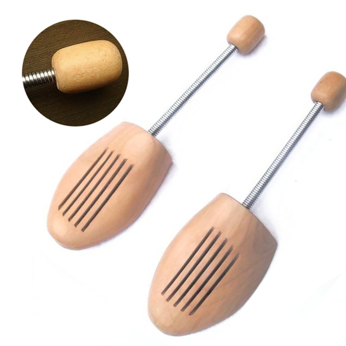 Abaodam Ensanchador de Zapatos de Madera Ajustable Diseño de Resorte, 4 Pares para Hombres y Mujeres, Preserva la Forma del Calzado Beige