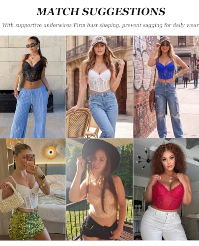 Image of Avidlove Lace Bralette for Women V Neck Bustier Corset Tops with Underwired Racerback Adjustable Strap Crop Top