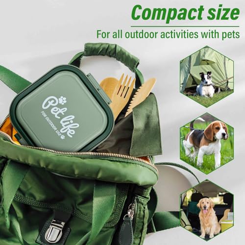 KINGOZOYI Tragbarer Faltbare Hundenapf, Hundenäpfe 400+400ml, 2 in 1 Futternapf Reisenapf Hunde mit Deckel und Karabiner für Hund und Katze, auf Reisen Oder zu Hause - Grün
