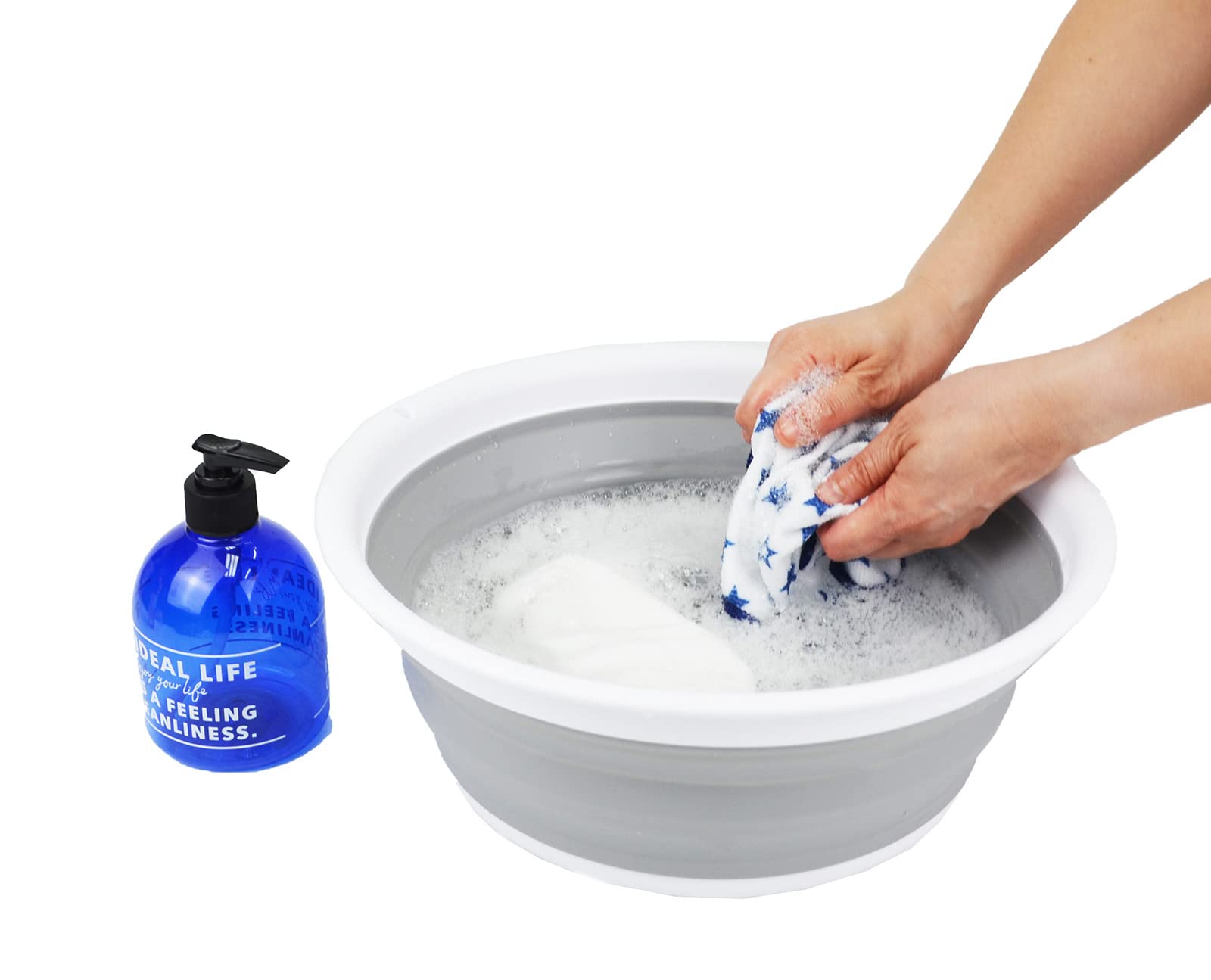 SAMMART 7.5L Collapsible Dish Tub – Foldable Washing Basin, Portable & Space Saving (Grey/Purplish Blue)