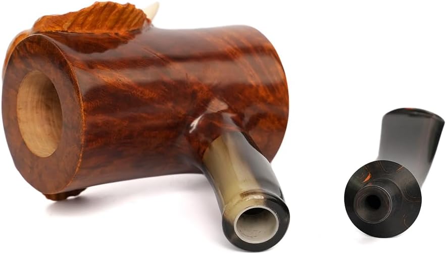 Heysong Handmade H70230 Series Polished with Horn Ring Cumberland Stem Elephant Carved Pipe (Light Color)