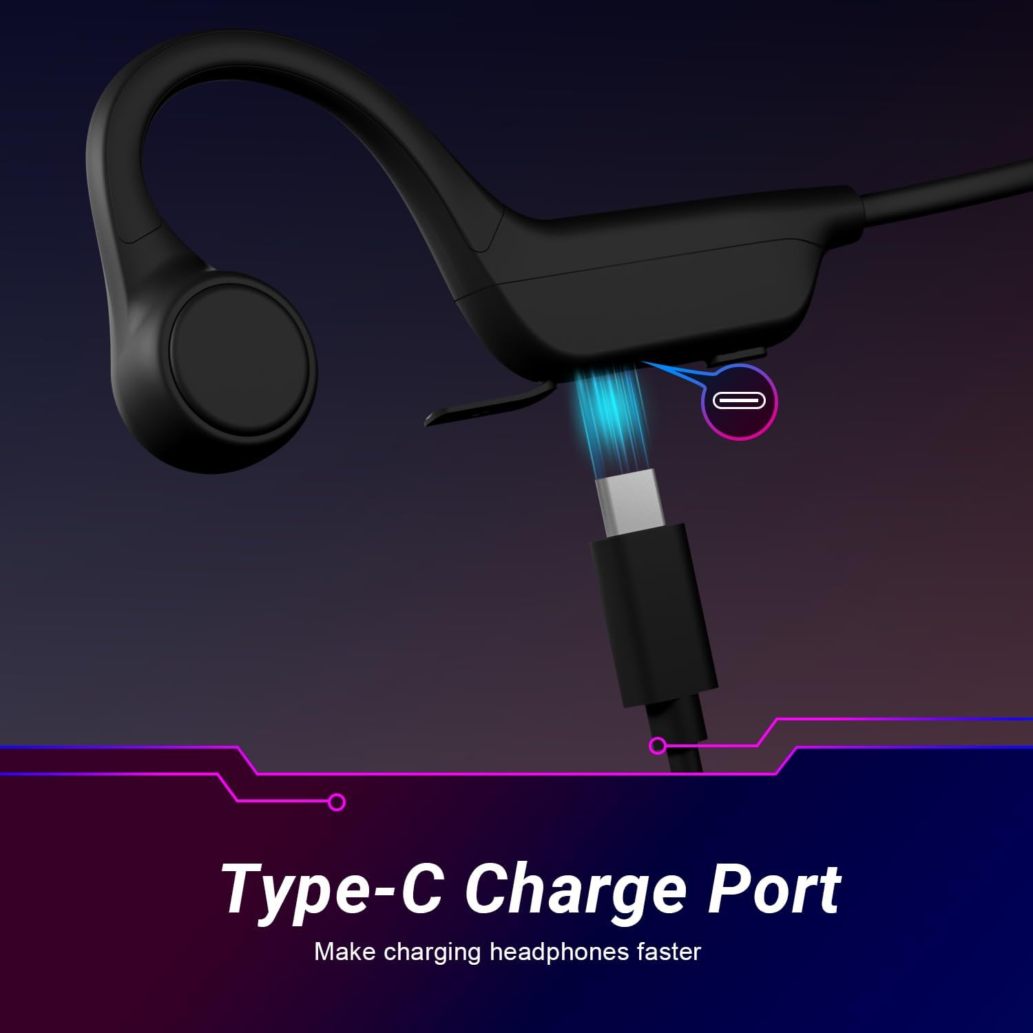 Close-up of Type-C charging port on August EP410 headphones