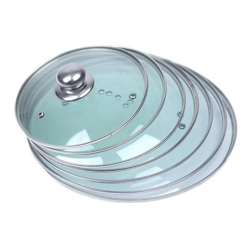 Tapa de Vidro Tapa de vidrio templado transparente grueso de acero inoxidable for olla de sopa, sartén, wok, tapa con perilla, pieza de cocina(28cm)