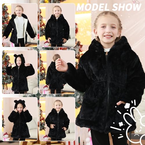 Image of UVIPC Toddler Girls Winter Coat Fleece Jacket Overcoat Kids Faux Fur Hooded Outwear Clothes Warm Thicken 1-8 Years