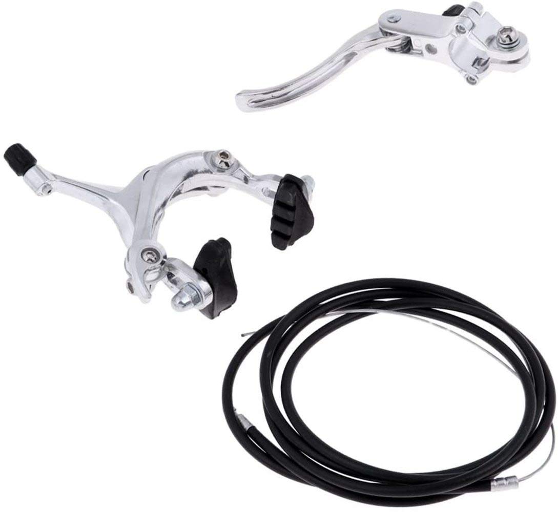 Sitrda Alloy U Brake Caliper Levers &Cable Kit Front Rear Pair Set Replacement for BMX Bicycle Repair Parts Accessory (Rear Silver)