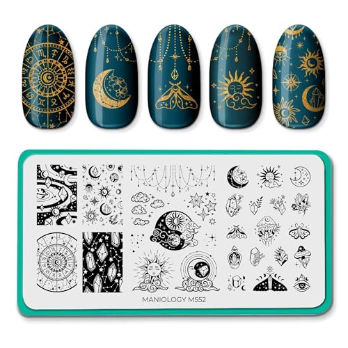 Maniology Starlight Nail Stamping Plate | Mystical Zodiac Star & Moon Designs for Celestial DIY Manicures Reusable Rectangular Stainless Steel Nail Art Template