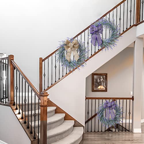 Huadanbor 18 "Wreaths, Artificial Lavender Wreaths For Front Door，The Wreath Included Bowknot And Hanger, For Spring, Summer, Autumn And Winter, Indoors,Outdoors, Corridors, Offices. (Purple) #TOP3