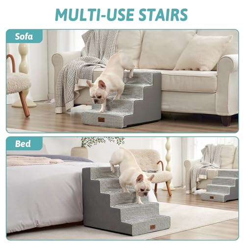 Image of COZY KISS Dog Stairs for Small Dogs 5-Step, 19.7 inch Extra Wide Right-Angle Pet Stairs for Couch and Beds, Anti-Slip Dog Steps for Old Cats and Lowrider, 19.7x29.5x23.6 inch, White Black