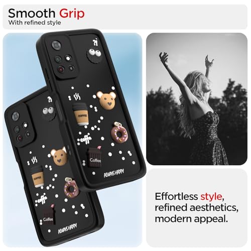 Image of Outlouders Back Cover for Redmi Note 11T 5G / Poco M4 Pro 5G | 3D Cartoon Cute Fun Bear | Silicone Full Body Protection Bumper Case (Black)
