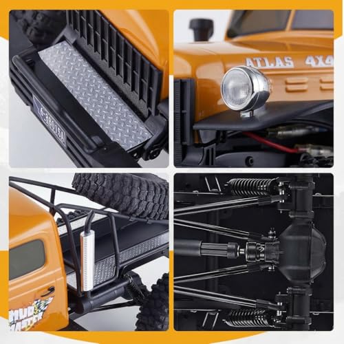 Image of EAZYRC FMS Rochobby 1 /10 Atlas Ready Set RC Crawler RC Truck 4X4 with Lighting, 2.4GHz Radio,Ball Bearing, Metal-Gear Full,4 Link Suspension,Rapid Separation Car Body for Adult (Yellow)
