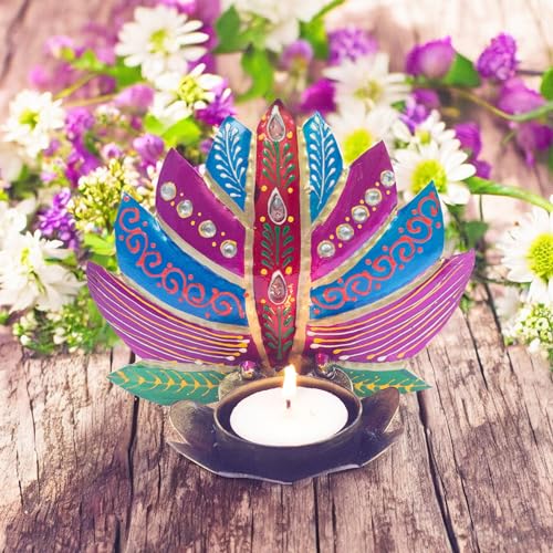 Hand-Painted Iron Tealight Candle Holder | Vibrant and Sturdy Decorative Accent for Wall or Table | Ideal for Entryways, Living Rooms, Patios, and Gardens | 5x3x4 Inches (Style 1) — photo — 2 of 9