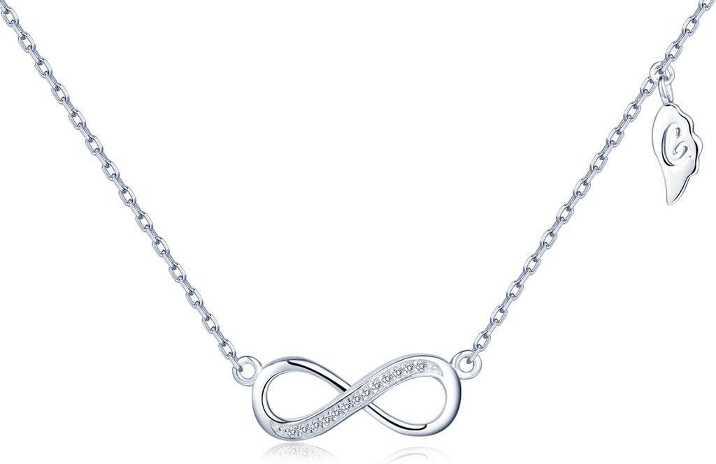 Infinite U Fashion Infinity Symbol Figure 8 Pendant 925 Sterling Silver Rhodium Plated Cubic Zirconia Necklace for Women/Girls, Adjustable Chain