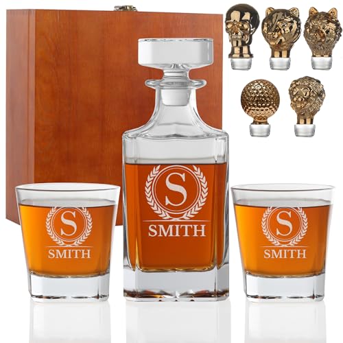 Personalized Whiskey Decanter, Custom Liquor Decanter 25oz, 6 Design Options, Engraved Whiskey Glass Set With Wood Gift Box Options, Whiskey Gifts for Men, Dad, Birthday, Retirement, Wedding