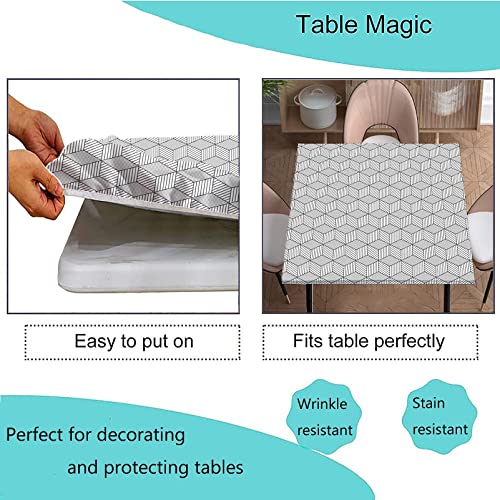 Square Fitted Elastic Edge Tablecloth, Stain & Wrinkle Resistant Decor Tablecloths With Geometric Style, Polyester Washable Table Clothes For Indoor Outdoor Garden Picnic Party, Fits 36X36 Inch Table #TOP3