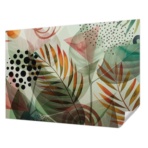 Tulup Revestimiento Adhesivo 108x146 cm Resistente a las Manchas para Dormitorio, Sala de Estar e Recibidor Autoadhesivo Moderna Decoración de Pared Fotográfico - Hojas abstractas