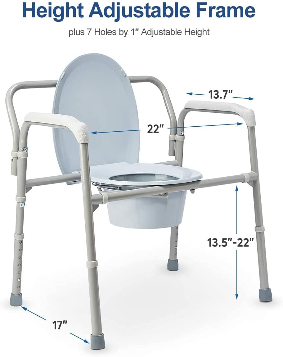 OasisSpace Heavy Duty Bedside Commode-Bariatric Folding Commode Support up 650lb, 3 in 1 Toilet Seat Chair Clip on Seat for Easy Cleaning : Health & Household
