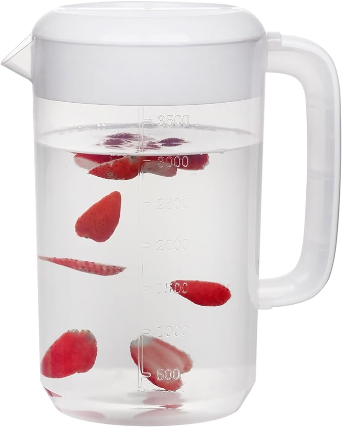 Clear Pitcher with Lid 1 Gallon, Large Plastic Ice Tea Pitcher for Fridge, Juice Pitcher Water Pitcher, Sun Tea Jug, Gallon Pitcher with Lid and Spout - Clear
