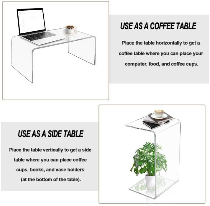 Miniatura 4 de Mesa auxiliar acrílica en forma de C, 20 pulgadas de largo x 12 pulgadas de ancho x 10 pulgadas de alto x 12 pulgadas de grosor, mesita de noche