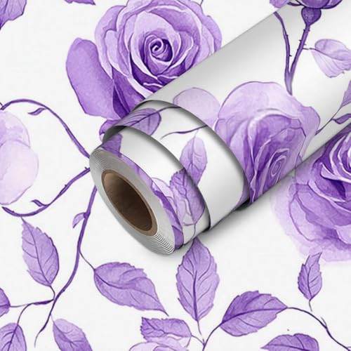 HOMETITUTE Purple Rose Peel and Stick Wallpaper 118.1x17.7 Inch Vinyl