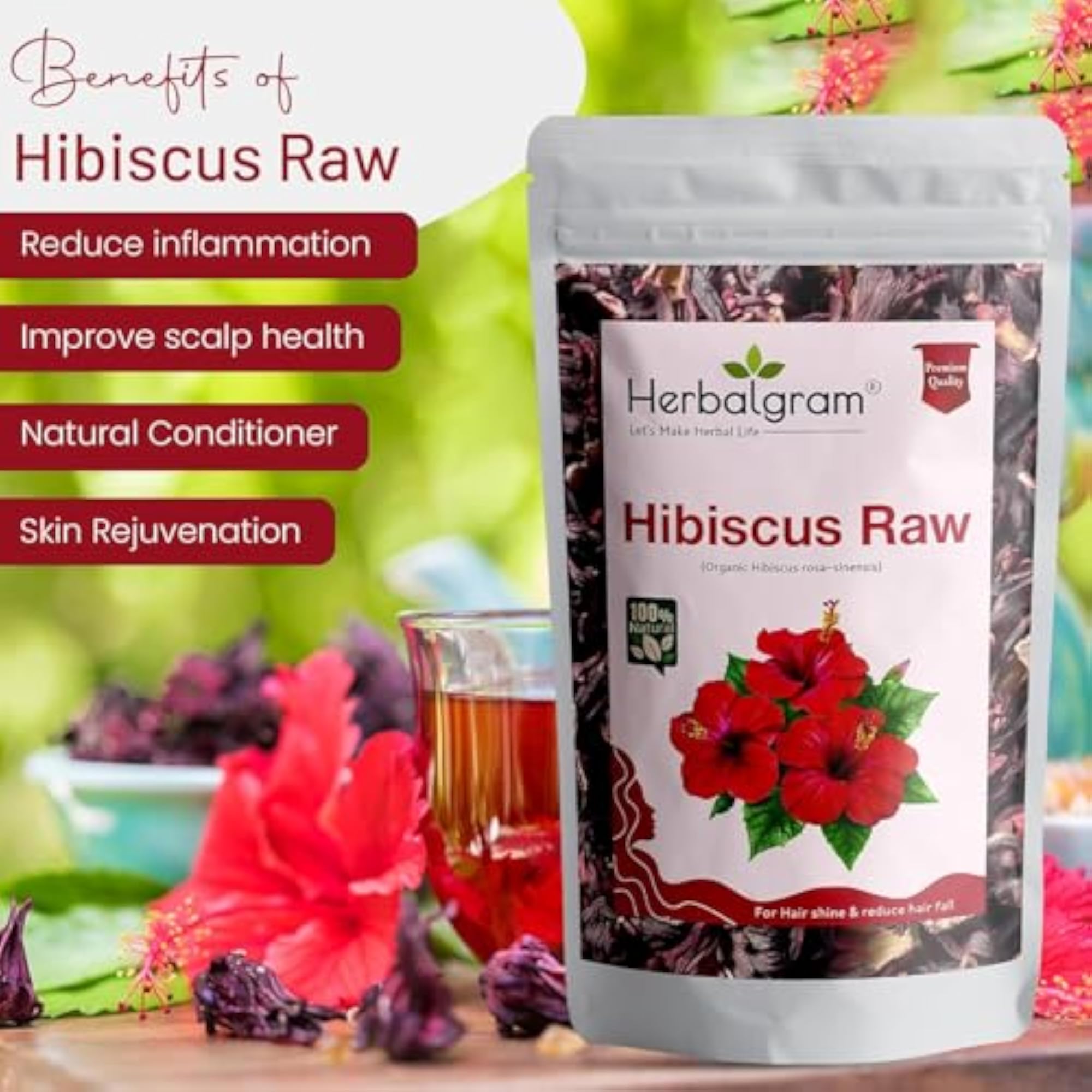 Herbalgram Organic Combo Amla Reetha Shikakai Bhringraj Hibiscus Raw, 200g