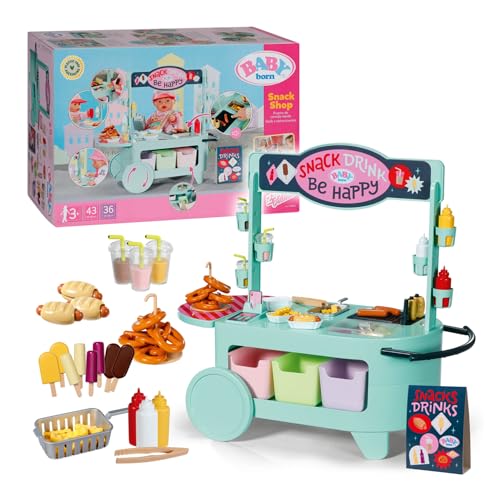 BABY born Snack Shop - Stand de Nourriture pour poupées avec Effets sonores - 25 Snacks de Fast-Food différents - Accessoires de poupées de Haute qualité- Convient aux Enfants à partir de 3 Ans