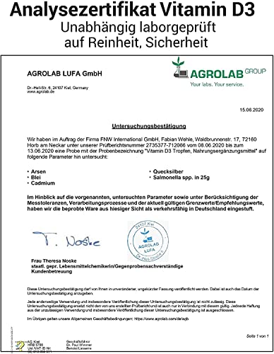 Vitamin D3 1000 IE pro Tropfen hochdosiert – Laborgeprüft – Flüssiges Vitamin D3 50ml (1850 Tropfen) mit MCT-Öl aus Kokos – Verpackung kann variieren
