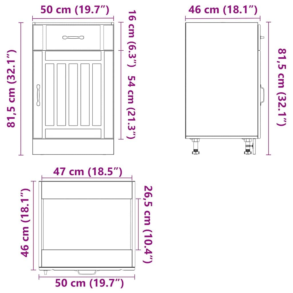 vidaXL Küchen-Unterschrank Lucca Artisan-Eiche Holzwerkstoff, Spülenunterschrank, Schrank Küche, Lagerschrank, Unterschrank für Küche, Küchenzeile