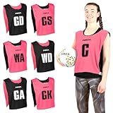 FORZA Pro Reversible Netball Bibs [Pack of 7] | 2-in-1 Design with 5 Color Combinations - Ideal for Schools & Sports Clubs (Pink & Black, Large)